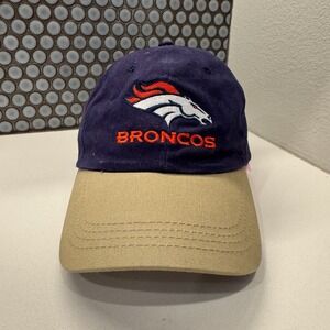 Vintage Denver Broncos Hat Cap Blue Beige Strap Back NFL‎ Adjustable BD&A Logo